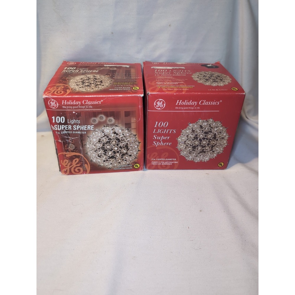 2x GE Holiday Classics 100 Light Super Sphere 6" Diameter White WORKS